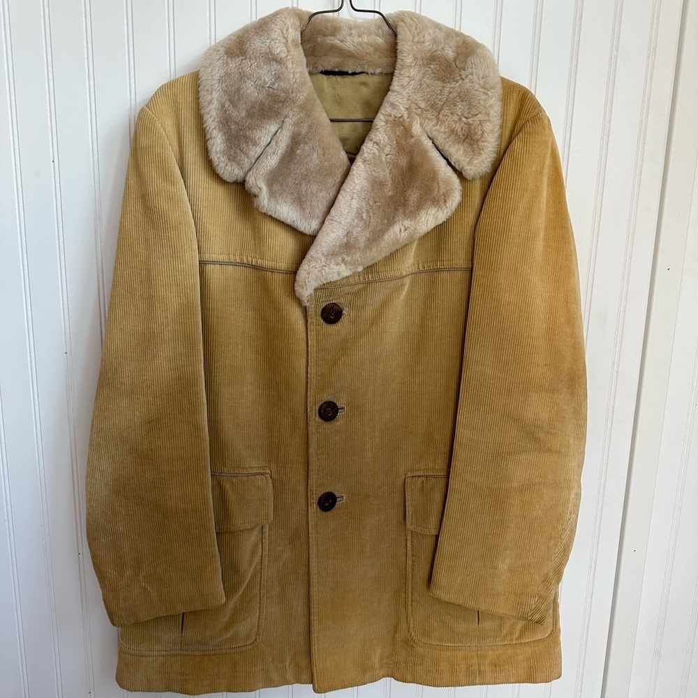 Men's Corduroy Jacket with Faux Fur Collar